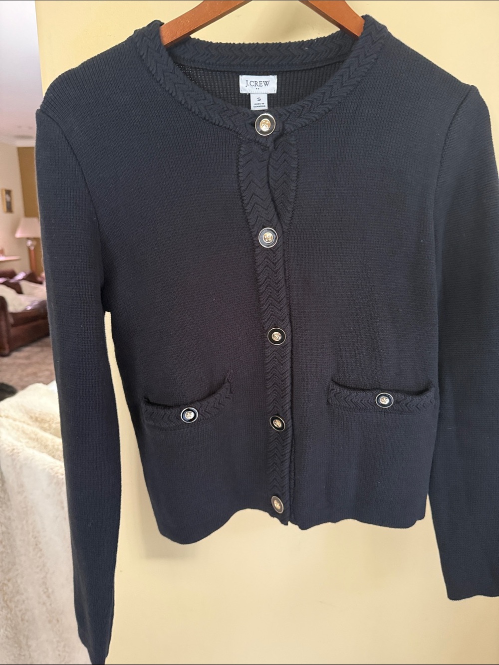 J. Crew Black Braided-Trim Button Cardigan